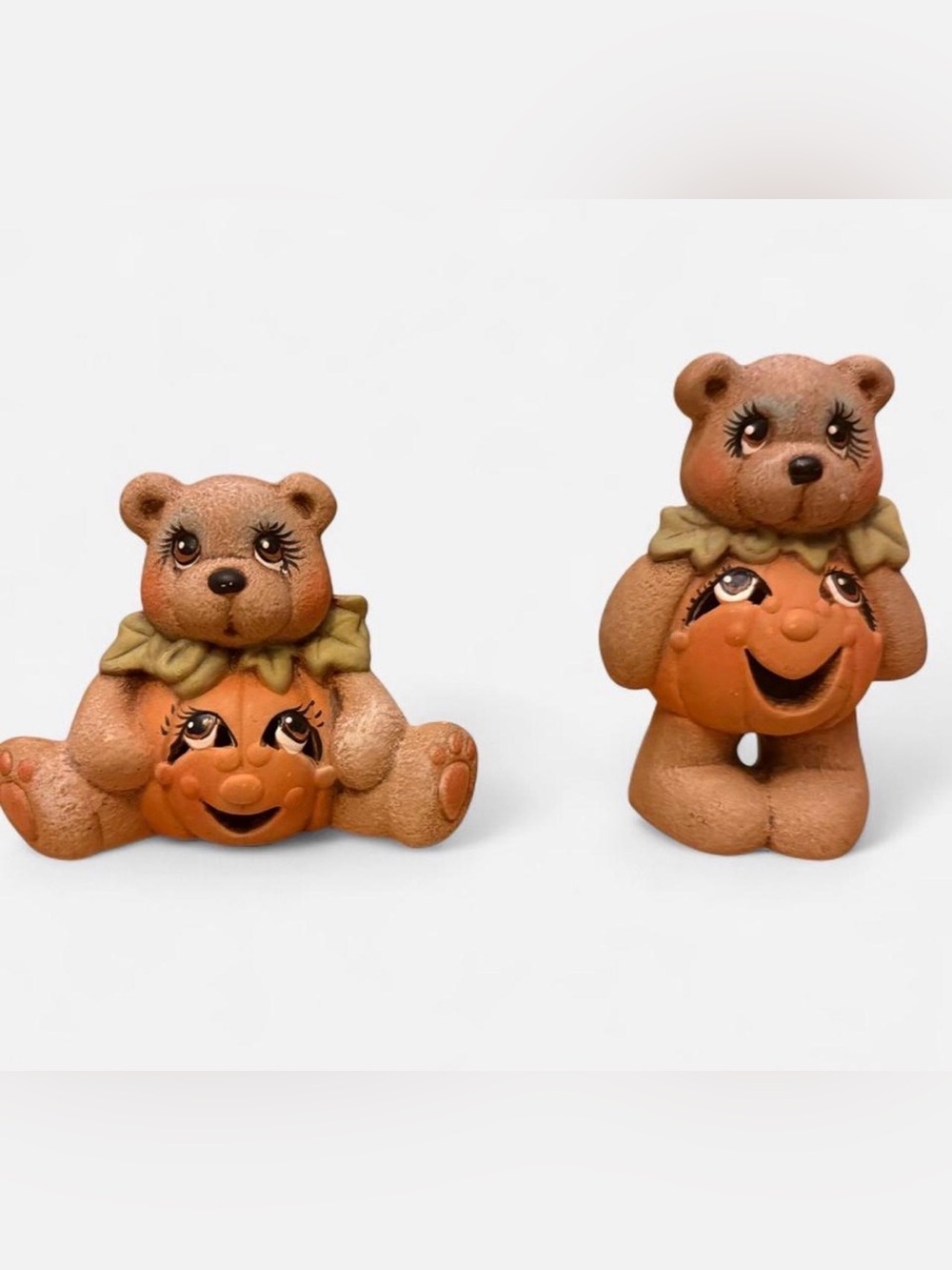 Unique Vintage 90s ceramic bears - Jack O’ Lantern pumpkin bellies - Halloween
